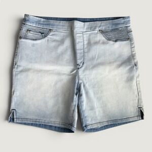 Womens Light Wash Pull On Jegging Shorts‎ Moto Detail Blue Size 12 Inseam 6in
